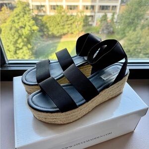 Steve Madden Black Espadrille Platform Sandal with Ankle Wrap